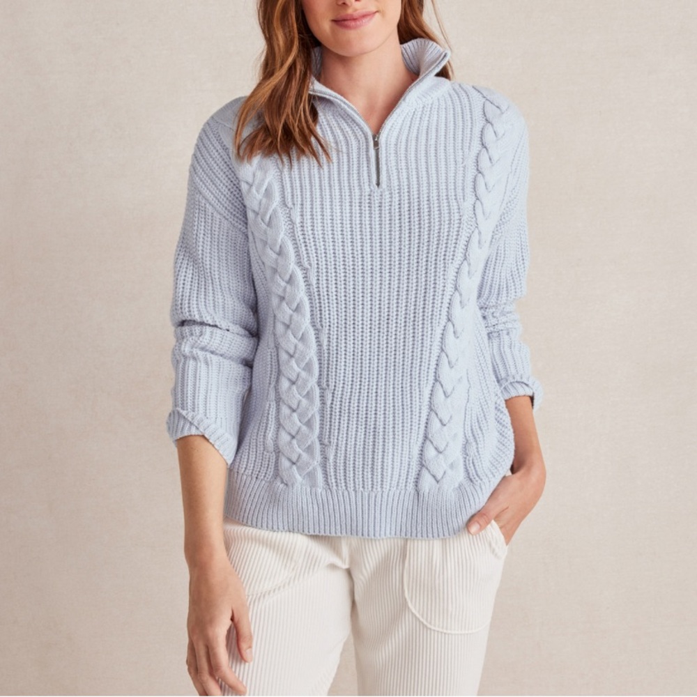 Light Blue Cable-Knit Half-Zip Sweater for Women size XS